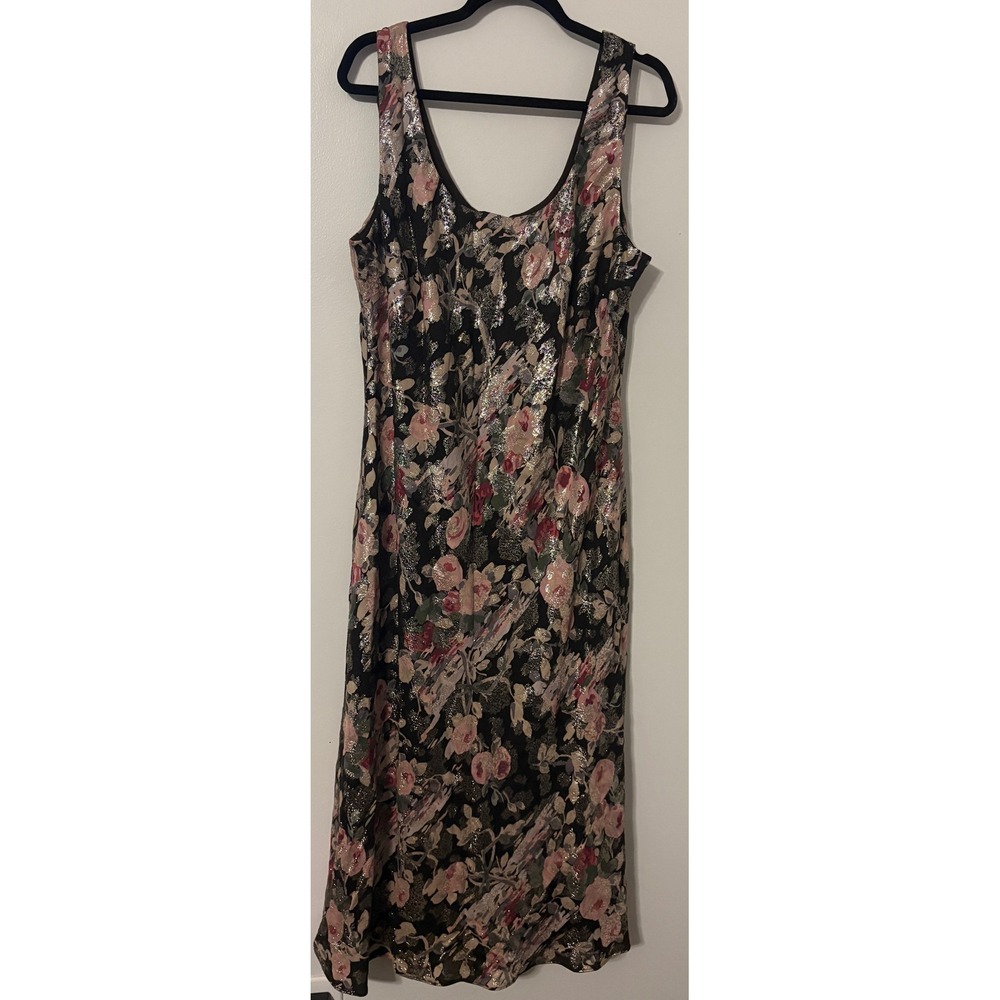Lauren Ralph Lauren Metallic Floral Jacquard Maxi Dress Black Pink 14W